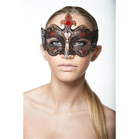 KAYSO Black Luxury Metal Venetian Medieval Laser Cut Masquerade Mask with Red Rhinestones One Size BB005RDBK